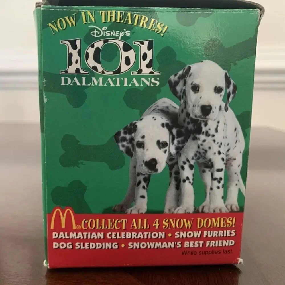 Vintage 1996 McDonalds Disney 101 Dalmatians Sledding Snow Dome  Globe With Box